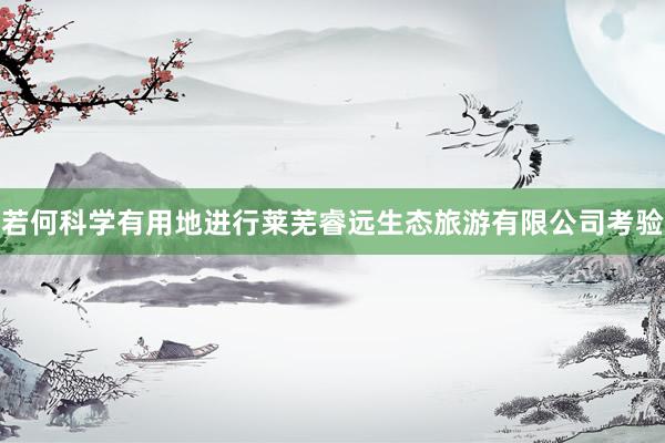 若何科学有用地进行莱芜睿远生态旅游有限公司考验
